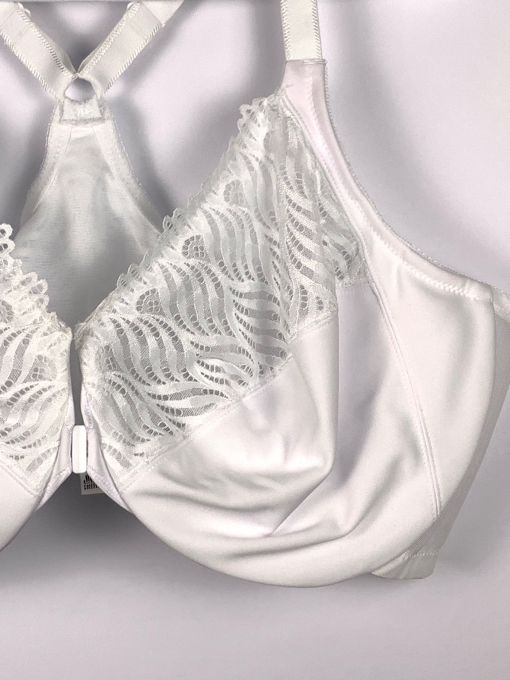 Glamorise 48DD Front Close Underwire Bra White Racerback Lace Full Coverage - Picture 7 of 15